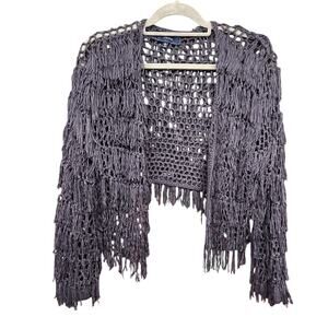 Anthropologie Lumiere Purple Fringe Open Cardigan Medium Eclectic Whimsy Fairy